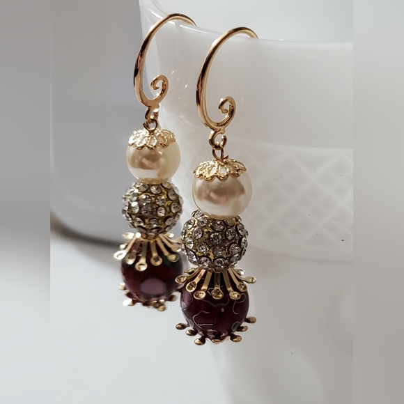 Antique Miriam Haskell Frank Hess cloisonne pave disco ball pearl earrings vtg - Picture 16 of 16